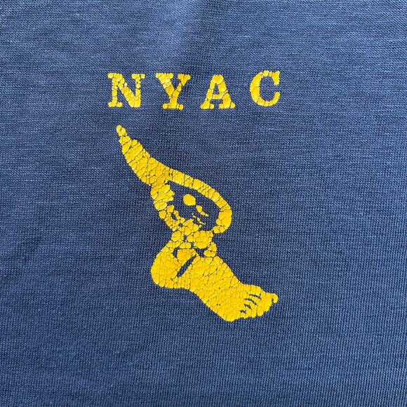 True Vintage 70s Champion NYAC New York Athletic Club TShirt XL Blue Bar Striped - Picture 3 of 9
